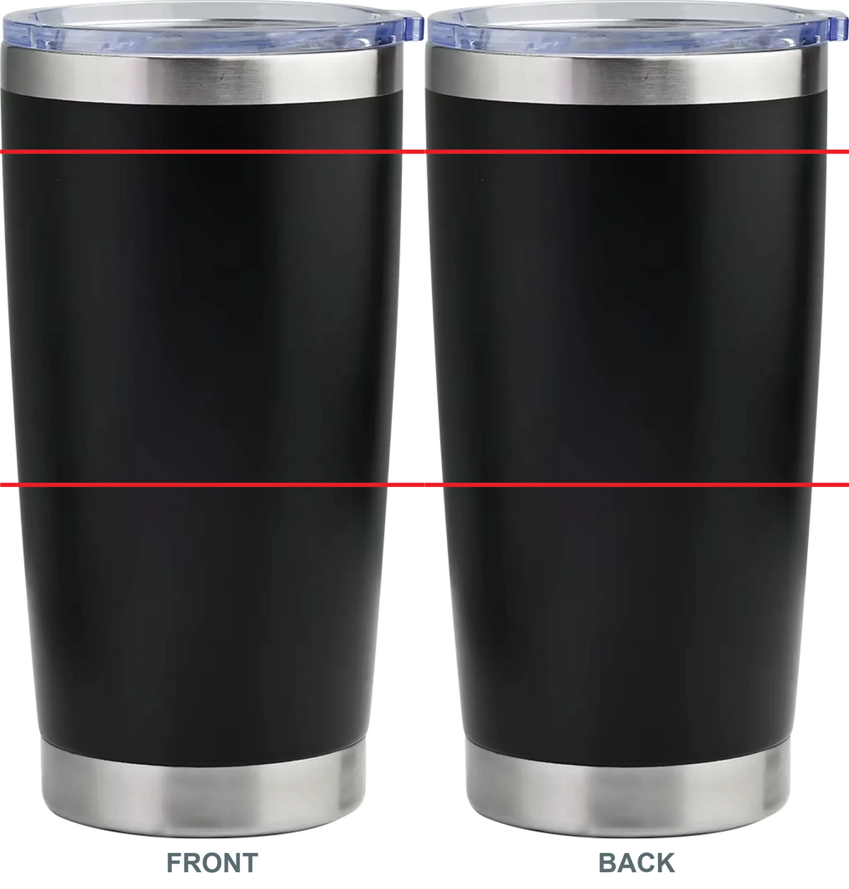 Double-sided engraved 20 oz tumbler in black, front and back views