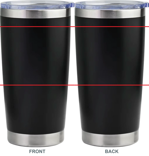 Double-sided engraved 20 oz tumbler in black, front and back views
