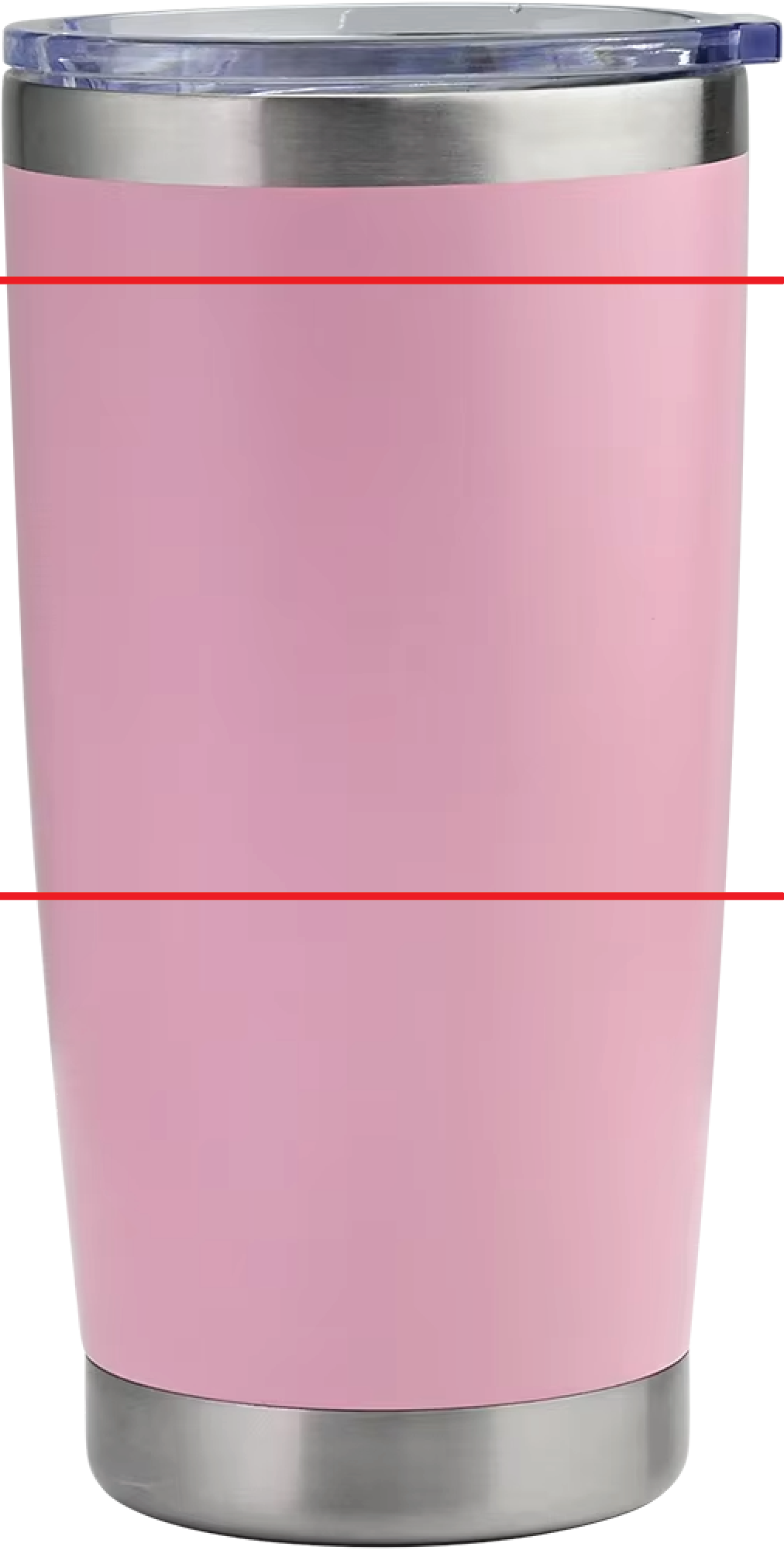 Custom engraved 20 oz tumbler in pink with engraving safe zone guide lines