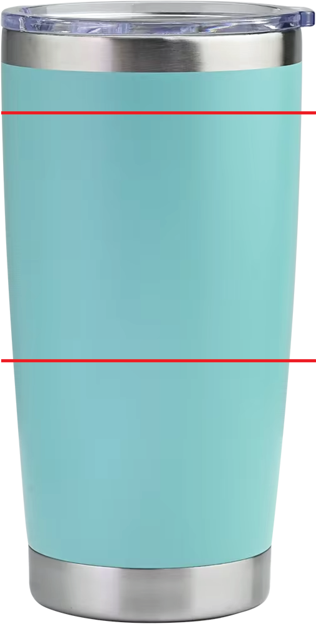 Custom engraved 20 oz tumbler in seafoam green with engraving safe zone guide lines
