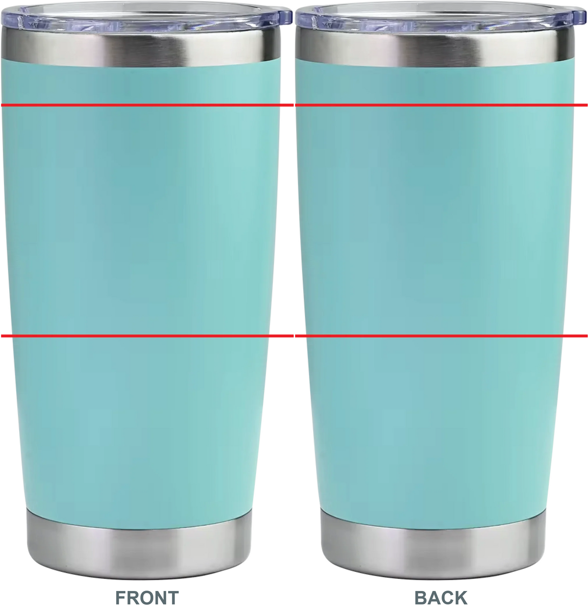 Double-sided engraved 20 oz tumbler in seafoam green, front and back views