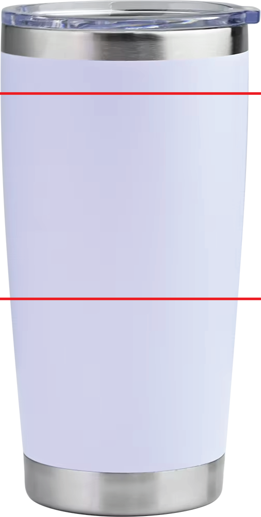 Custom engraved 20 oz tumbler in white with engraving safe zone guide lines